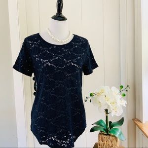 LOFT Navy Eyelet Lace Short Sleeved Blouse Top